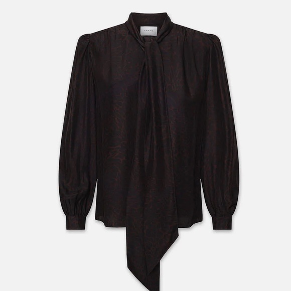 FRAME Femme Tie Neck Blouse- in Espresso Multi - Picture 9 of 9